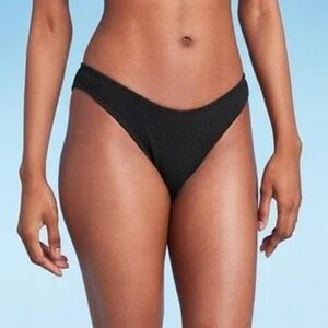 Wild Fable Black Pucker Textured Ultra High Leg Cheeky‎ Bikini Bottom Small NWT